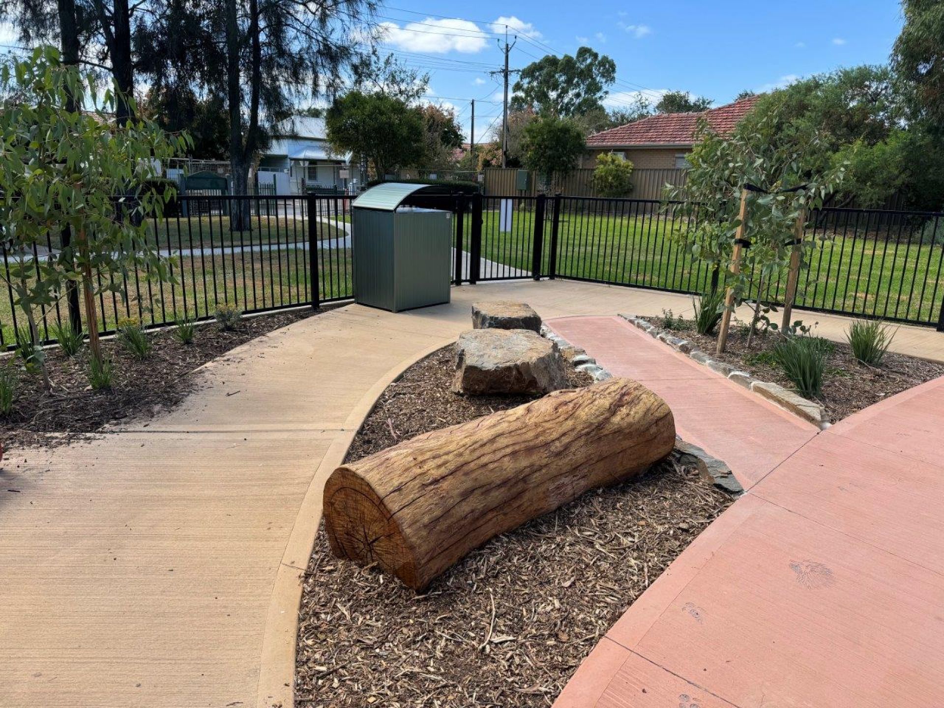 Image of the new landscaping within fenced play area at Percy Street Reserve