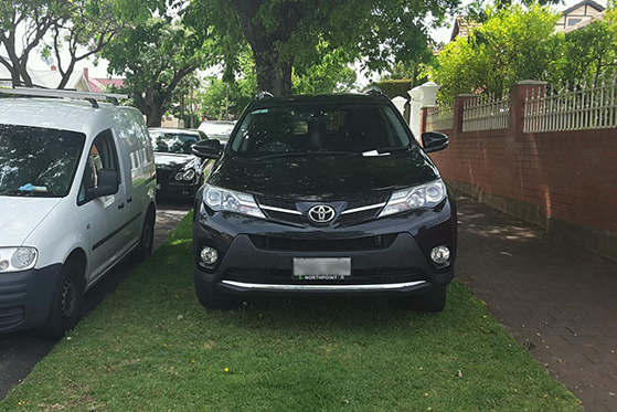 Example of parking on or across a nature strip